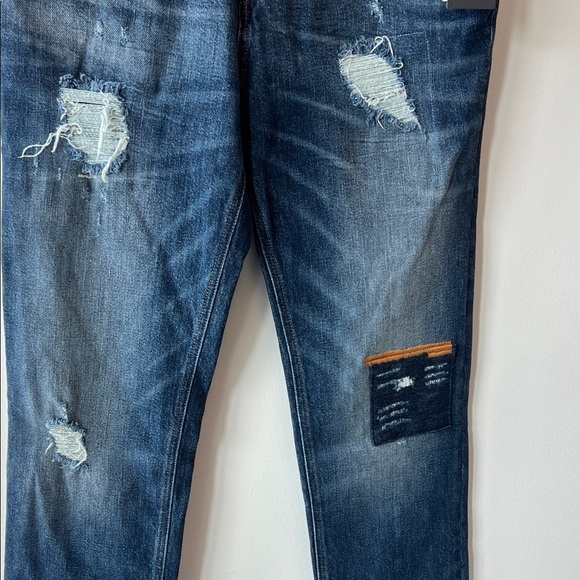 Guess Boy's Blue Distressed Straight Jeans - Picture 4 of 6